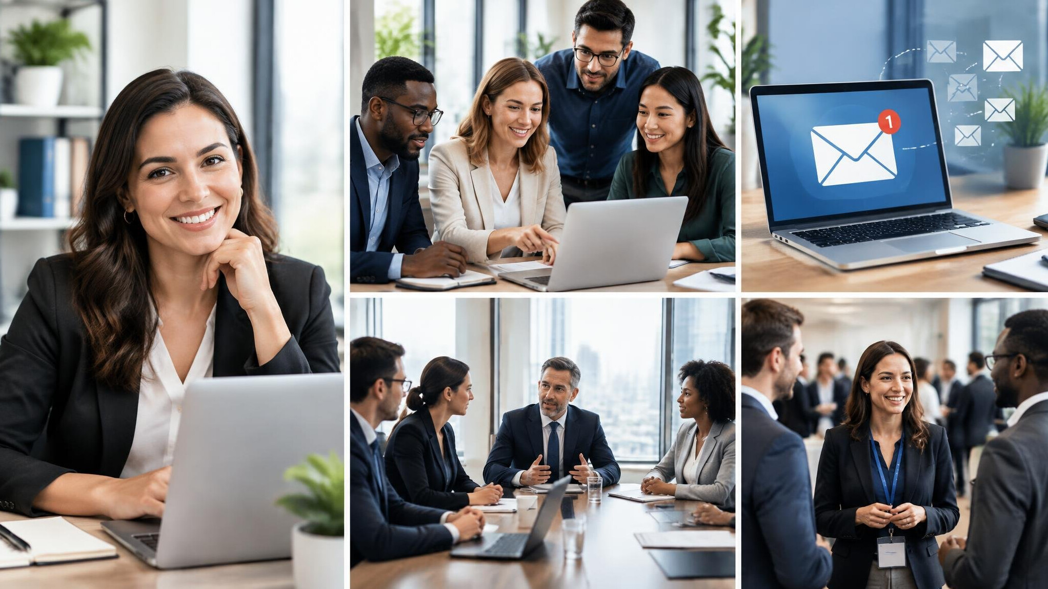 smiling businesswoman at desk