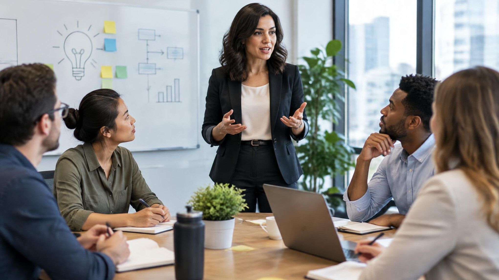 woman leading business meeting